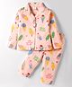 Smarty Girls Cotton Knit Co-ords Night Suit with Ice Cream Print - Peach