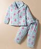 Smarty Girls Cotton Knit Full Sleeves Co-ords Night Suit with Hot Air Balloon Print - Light Blue