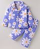 Smarty Girls Cotton Knit Full Sleeves Co-ords Front Open Night Suit With Floral Print - Blue