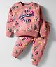Smarty Girls Cotton Woven Full Sleeves Winter Night Suit with Text & Floral Print - Dark Peach