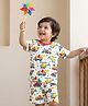 Babyhug 100% Cotton Knit Half Sleeves Co-ords Shorts Night Suit With Vehicle Print - White