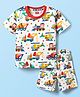 Babyhug Cotton Knit Half Sleeves Co-ords Shorts Night Suit With Vehicle Print - White