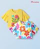 Honeyhap 100% Premium Cotton Bio Finish Half Flutter Sleeves Oversized Tops with Floral Print Pack of 2 - Bright White & Lemon Drop