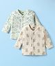 Pink Rabbit Single Jersey Knit Full Sleeves Jhablas with Dino & Bear Print Pack Of 2 - Light Green & Light Brown