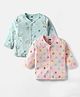 Pink Rabbit Single Jersey Knit Front Open Full Sleeves Jhablas With Animal Print Pack Of 2 - Pink & Teal Blue