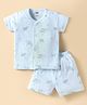 Pink Rabbit Single Jersey Knit Half Sleeves Shorts Co-Ord Night Suit With Turtle Print - Light Blue