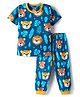 Babyhug Cotton Knit Half Sleeves Co-Ord Night Suit With Animal Print - Blue