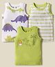 Kookie Kids Single Jersey Knit Sleeveless Vest with Dino & Stripes Pack of 3 - Light Green & White
