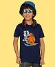 NUSYL Cotton Blend Half Sleeves Lets Go To The Beach Text Printed Tee - Navy Blue