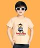 NUSYL Cotton Blend Half Sleeves Keep Calm Text Printed Tee - Beige