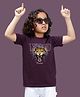 NUSYL Cotton Blend Half Sleeves Leopard Printed Tee - Wine