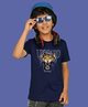 NUSYL Cotton Blend Half Sleeves Leopard Printed Tee - Navy Blue