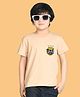 NUSYL Cotton Blend Half Sleeves Bull Dog Printed Tee - Beige