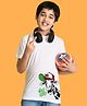 NUSYL Cotton Blend Half Sleeves Giraffe Printed Tee - White