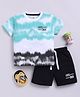 Little Ninja Pure Cotton Half Sleeves Tie Dye & Excel Drive Text Printed Coordinating Tee & Shorts Set - Blue & Black