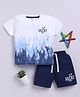 Little Ninja Pure Cotton Half Sleeves Tie Dye & Beach Theme Printed Coordinating Tee & Shorts Set - Blue & Navy Blue