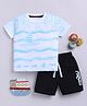Little Ninja Pure Cotton Half Sleeves Nautical Theme Printed Tee & Shorts Set - Blue & Black