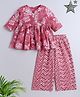 The Magic Wand Cotton Three Fourth Sleeves Floral Printed Frock Style Top & Palazzo Set - Pink