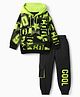Ollington St. Cotton Full Sleeves Printed Hoodie Sweatshirt & Knit Joggers Set - Black