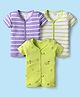 Kookie Kids Interlock Knit Half Sleeves Front Open Jhablas with Stripes Print Pack of 3 - Purple & Neon Green