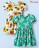 Honeyhap Premium Cotton Knit Half Sleeves Floral & Butterfly Printed Frocks With Bow Applique Pack of 2 - Bright White & Mint