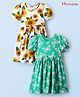Honeyhap Premium Cotton Knit Half Sleeves Floral & Butterfly Printed Frocks With Bow Applique Pack of 2 - Bright White & Mint