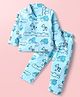 Kookie Kids Single Jersey Knit Full Sleeves Co-Ord Night Suit with Dino Print - Light Blue