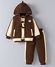 Mark & Mia Cotton Winter Wear Animal Embroidered T-Shirt & Lounge Pant Set With Hooded Jacket - Brown