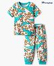 Honeyhap Premium 100%   Cotton Knit Half Sleeves Co-ords Night Suit with Bio Finish & Dino Print - Bright White & Blue Curacao