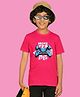 NUSYL Cotton Blend Half Sleeves Monster Text Printed Tee - Hot Pink