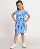 Creative Kids Cap Sleeves Floral Printed Dress - Blue