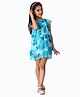 Creative Kids Cap Sleeves Floral Printed Dress - Blue