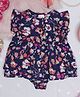 Creative Kids Rayon Flutter Sleeves Floral Printed Onesie - Navy Blue & Pink