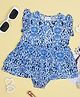 Creative Kids Rayon Flutter Sleeves Abstract Printed Frock Style Onesie - Blue & White