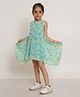 Creative Kids Sleeveless Lemons & Polka Dots Printed Aysmmetrical Dress - Turquoise Blue