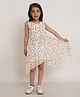 Creative Kids Sleeveless Polka Dots Printed Aysmmetrical Dress - White & Pink