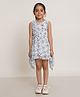 Creative Kids Sleeveless Floral Printed Aysmmetrical Dress - White & Blue