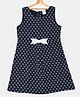 Creative Kids Cotton Sleeveless Stars Printed Bow Applique Detailed Dress - Navy Blue & White