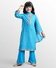 EARTHY TOUCH Single Jersey Knit Three Fourth Sleeves Kurta Churidar Set With Dupatta & Foil Print - Light Blue