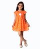 Creative Kids Cap Sleeves Floral Printed & Applique Detailed Dress - Orange & White