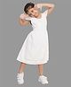 Creative Kids Cotton Woven Cap Sleeves Floral Embroidered Dress - White