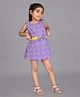 Creative Kids Cotton Sleeveless Pizzas Printed Bow Applique Detailed Dress - Purple