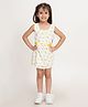 Creative Kids Cotton Sleeveless Lemons Printed Bow Applique Detailed Dress - White & Yellow