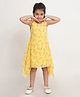 Creative Kids Sleeveless Lemons & Polka Dots Printed Asymmetrical Dress - Yellow & Green