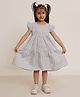Creative Kids Cotton Frill Sleeves Abstract Printed Dress - White & Blue