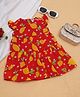 Creative Kids Woven Frill Sleeves Lemons Printed Dress - Red & Orange