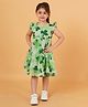 Creative Kids Woven Frill Sleeves Floral Printed Dress - Green