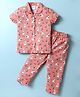 Ollypop Sinker Knit Half Sleeves Co-ords Night Suit With Checks & Animal Print - Pink