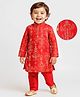 EARTHY TOUCH Single Jersey Knit Full Sleeves Kurta Pyjama Set with Floral Foil Print - Red