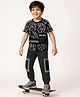 OLLINGTON ST. Cotton Knit Half Sleeves Printed T-Shirt & Knit Joggers Set - Black
